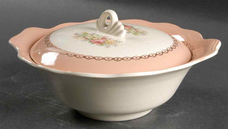 Dusty Rose Round Covered Vegetable by French Saxon-1