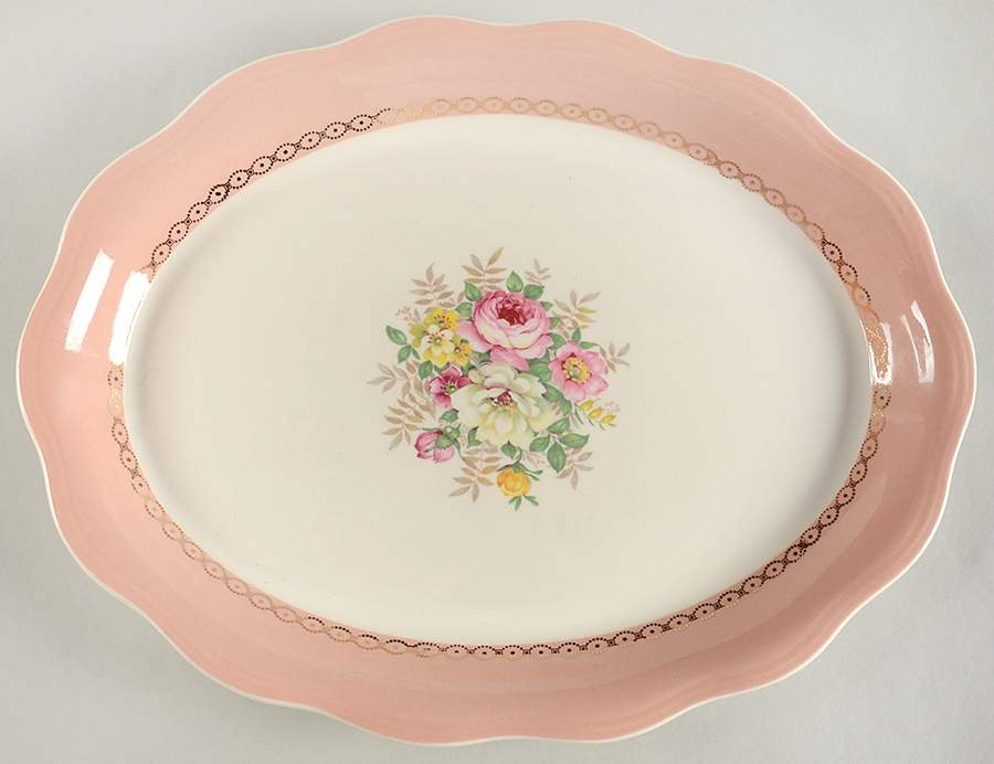 Dusty Rose 13" Oval Serving Platter by French Saxon-1
