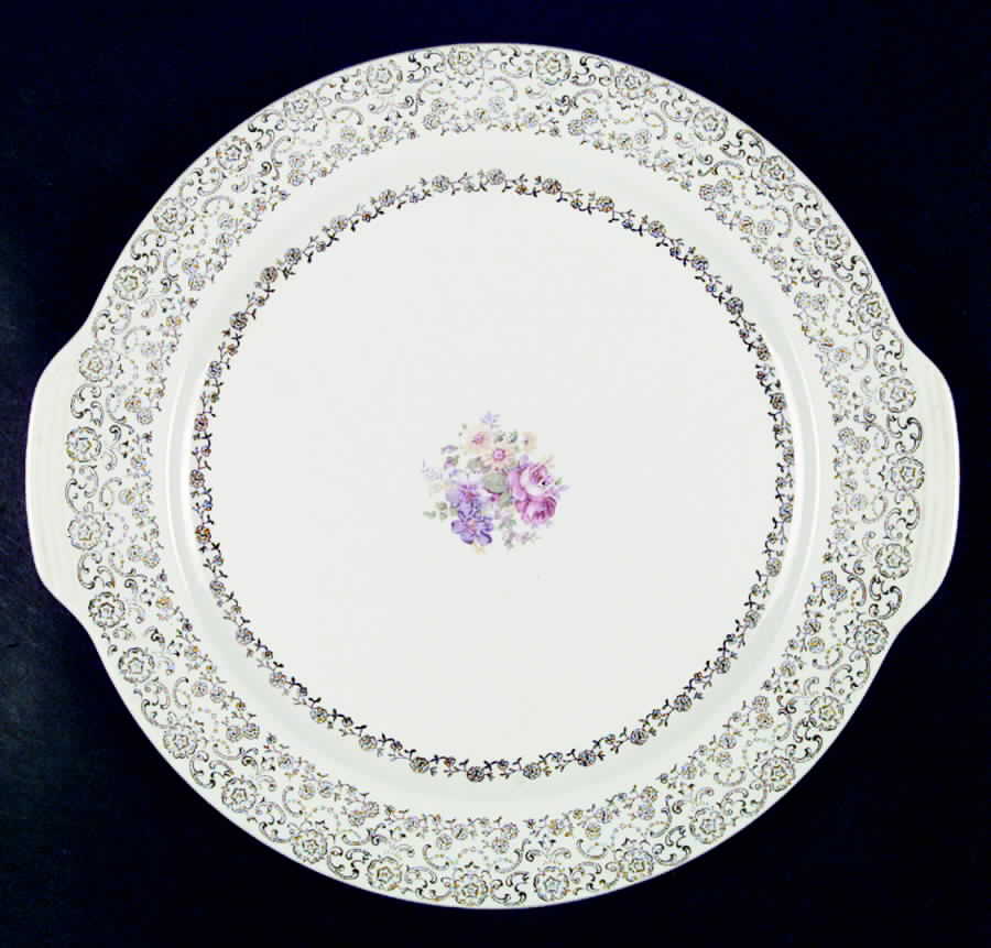 Gold Lace Handled Chop Plate (Round Platter) by French Saxon-1