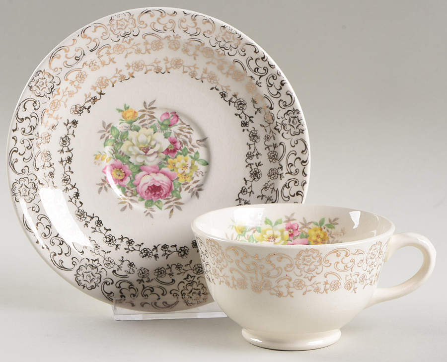 Old Lace Footed Cup & Saucer Set by French Saxon-1