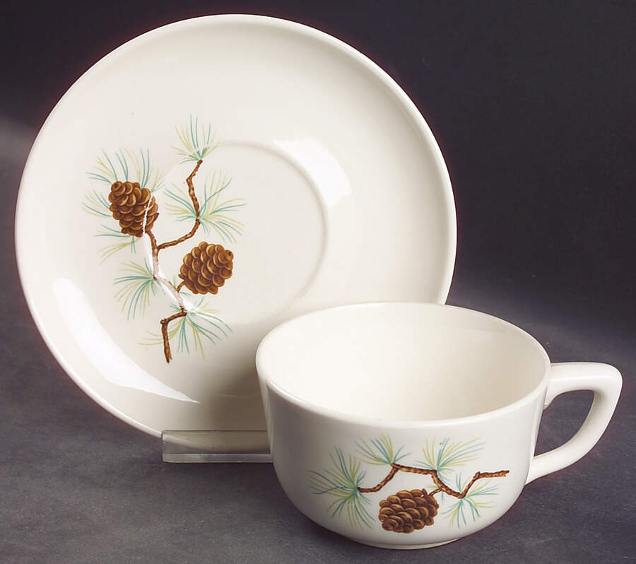 Pine Cone Flat Cup & Saucer Set by French Saxon-1