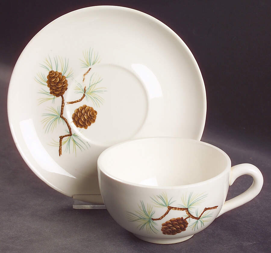 Pine Cone Flat Cup & Saucer Set by French Saxon-1