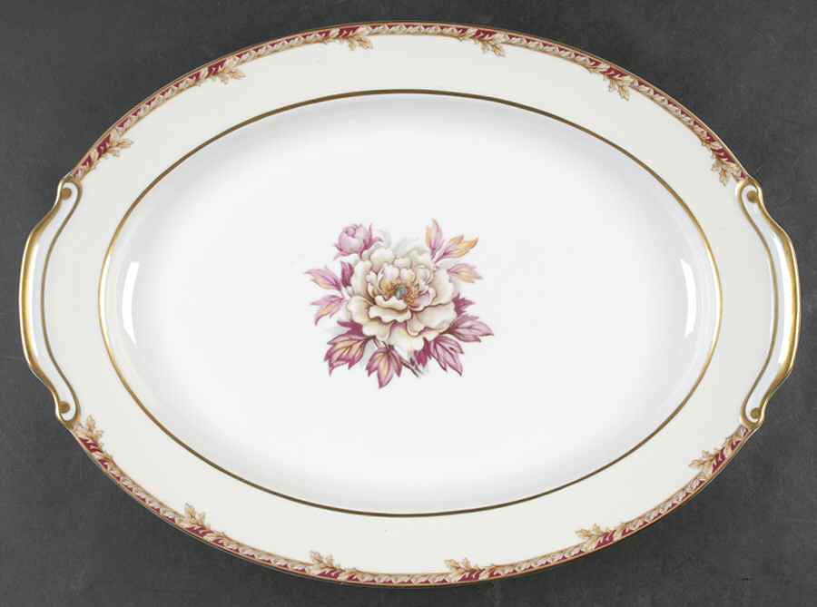 Peony (Band Border) 16" Oval Serving Platter by Fuji-1