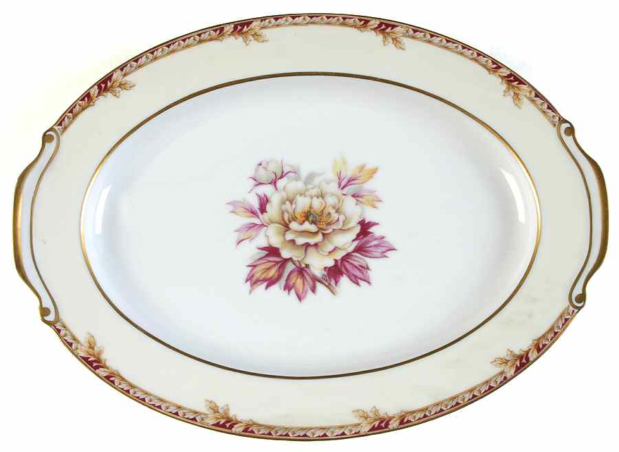 Peony (Band Border) 12" Oval Serving Platter by Fuji-1