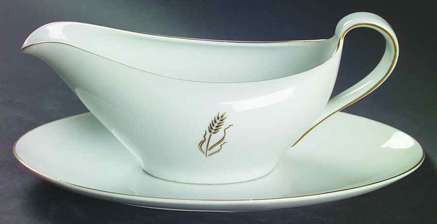 Gold Wheat Gravy Boat & Underplate/Relish by Fukagawa-1