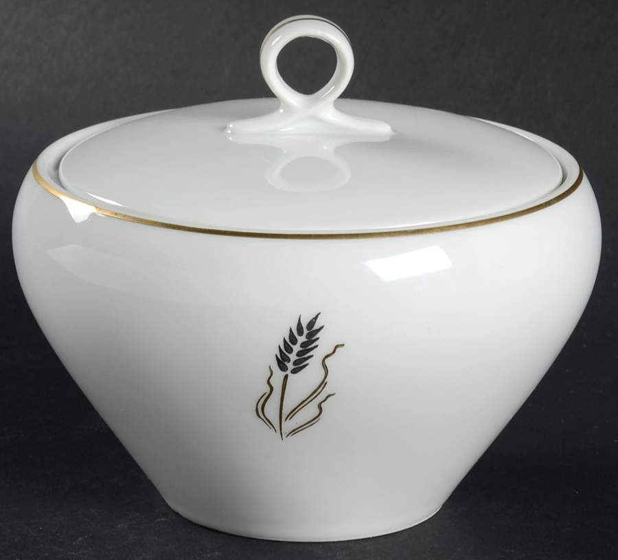 Gold Wheat Sugar Bowl & Lid by Fukagawa-1