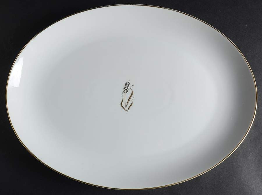 Gold Wheat 16" Oval Serving Platter by Fukagawa-1