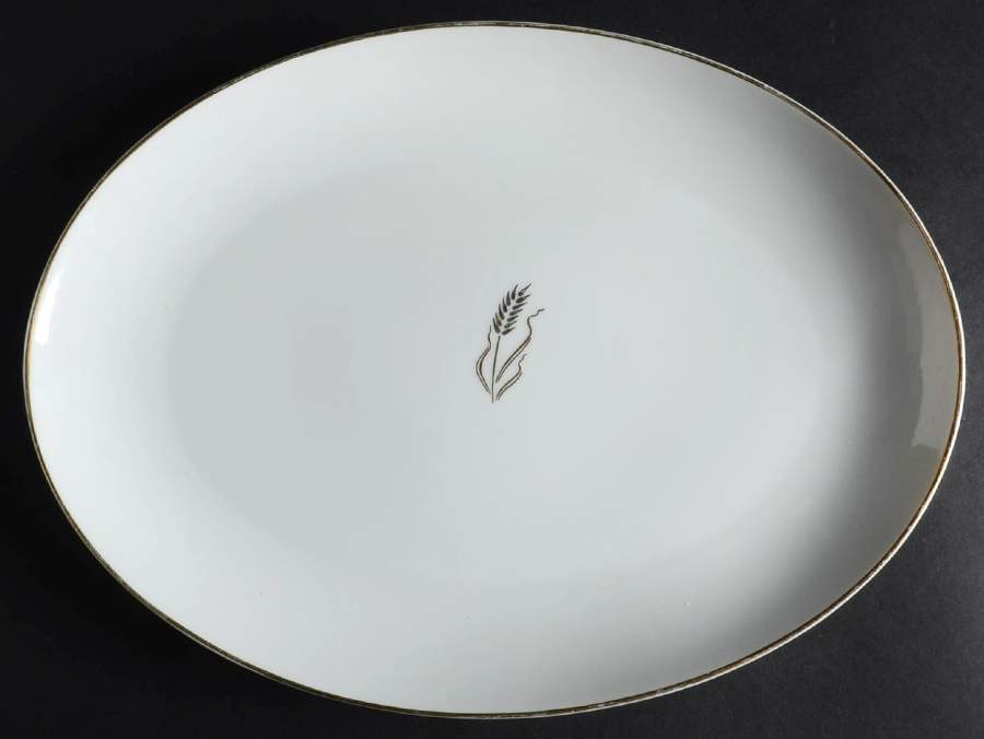 Gold Wheat 12" Oval Serving Platter by Fukagawa-1