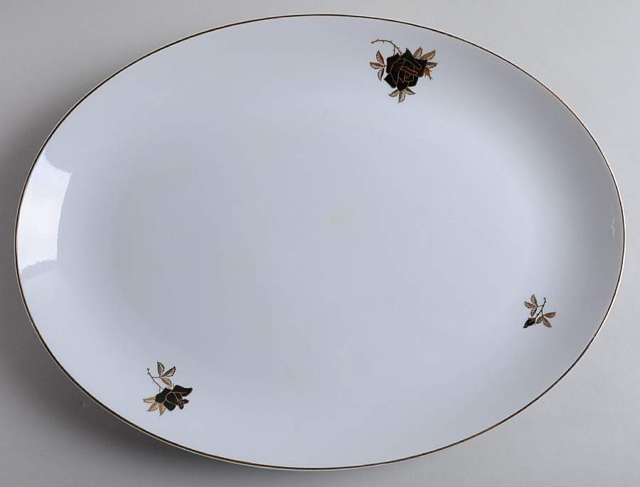 Black Rose 16" Oval Serving Platter by Fukagawa-1