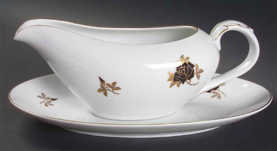 Black Rose Gravy Boat & Underplate/Relish by Fukagawa-1