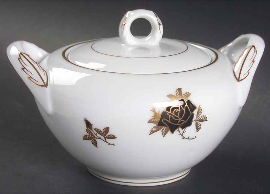 Black Rose Sugar Bowl & Lid by Fukagawa-1