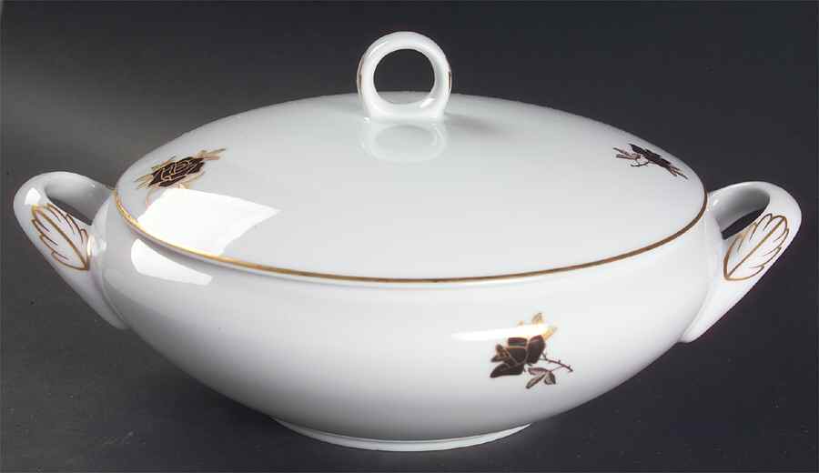 Black Rose Round Covered Vegetable by Fukagawa-1