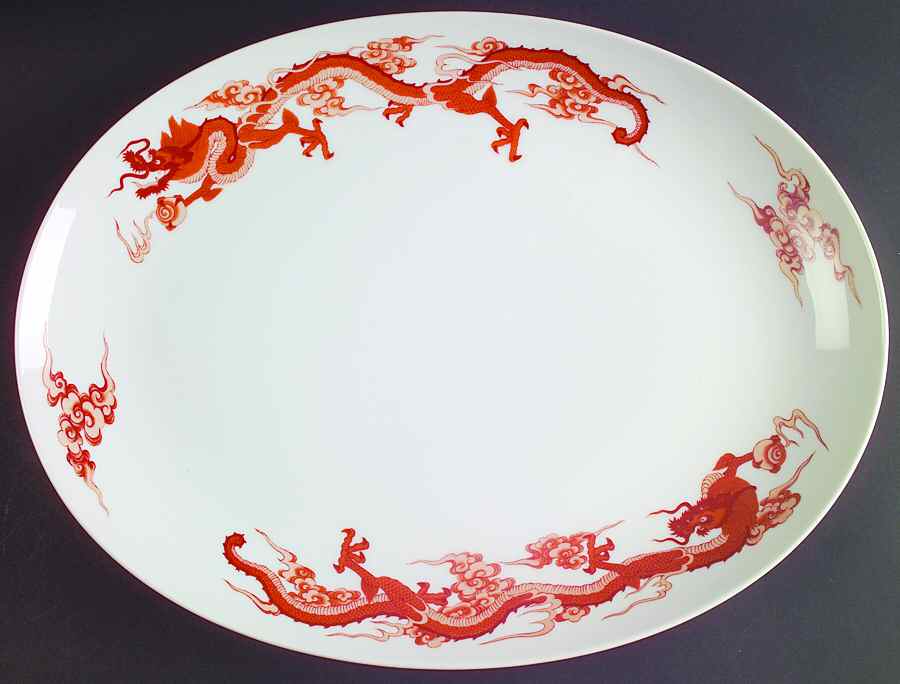 Dragon Red 16" Oval Serving Platter by Tiffany-1