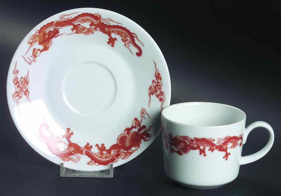 Dragon Red Flat Cup & Saucer Set by Tiffany-1