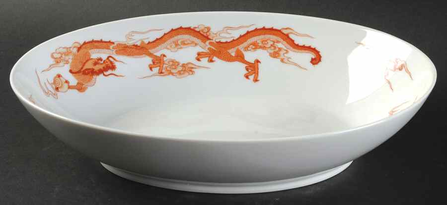 Dragon Red 10" Oval Vegetable Bowl by Tiffany-1
