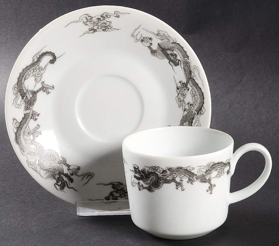 Dragon Gray Footed Cup & Saucer Set by Tiffany-1