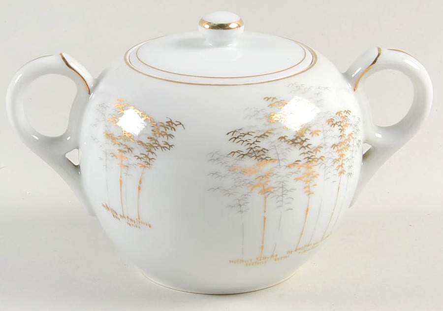 Gold Bamboo Sugar Bowl & Lid by Fukagawa-1