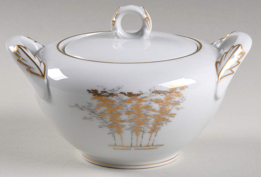 Gold Bamboo Sugar Bowl & Lid by Fukagawa-1