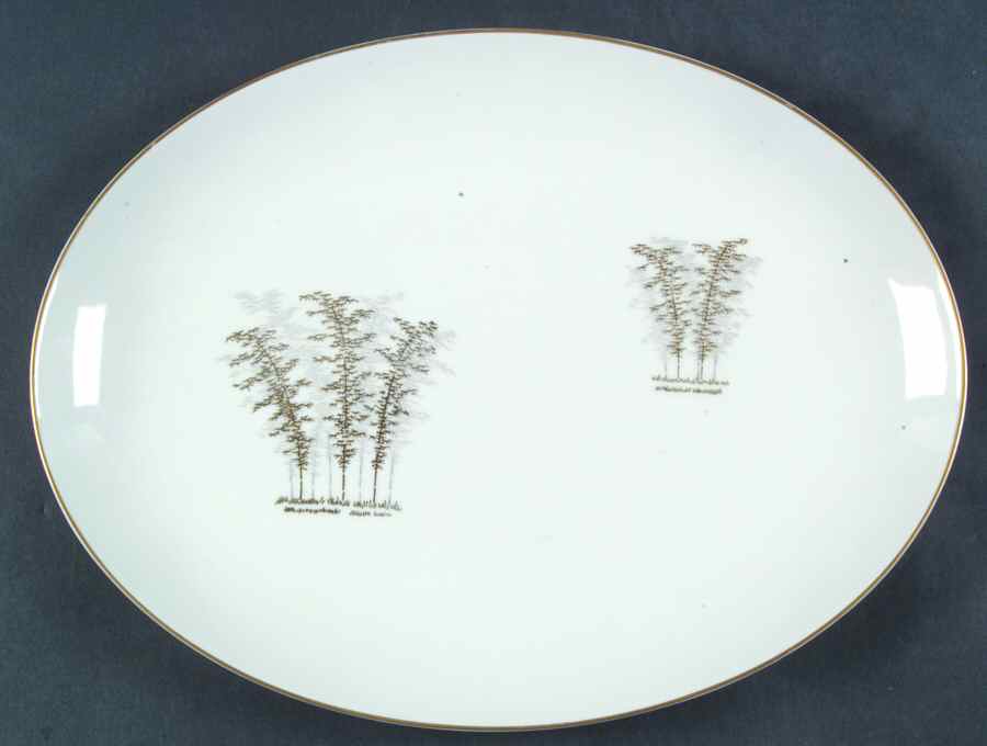 Gold Bamboo 12" Oval Serving Platter by Fukagawa-1