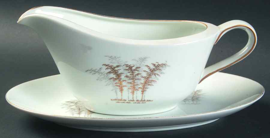 Gold Bamboo Gravy Boat & Underplate/Relish by Fukagawa-1