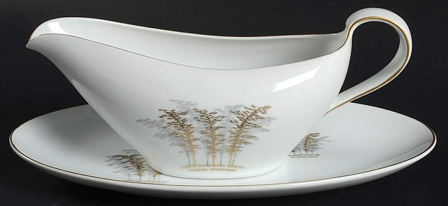 Gold Bamboo Gravy Boat & Underplate/Relish by Fukagawa-1