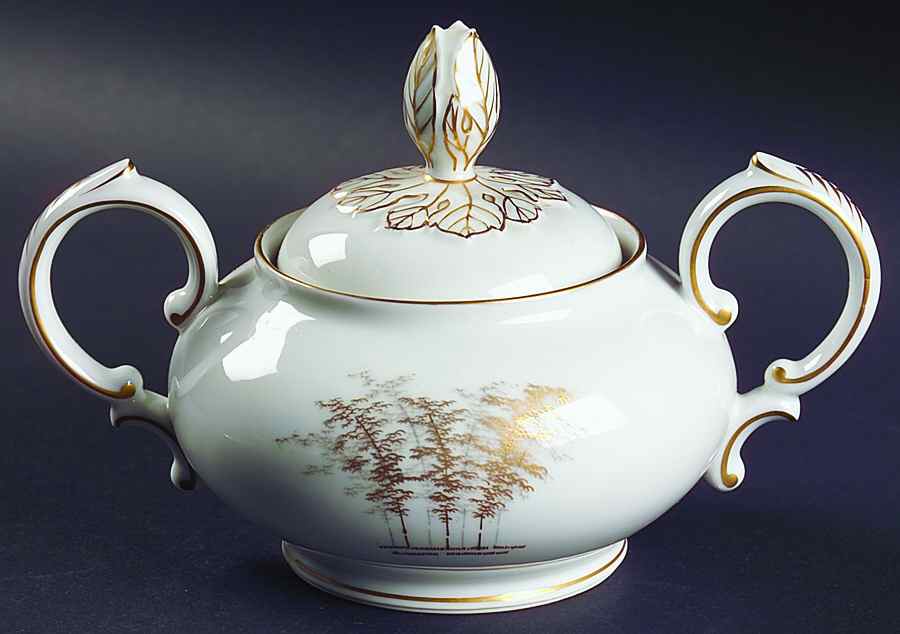 Gold Bamboo Oversize Sugar Bowl & Lid by Fukagawa-1