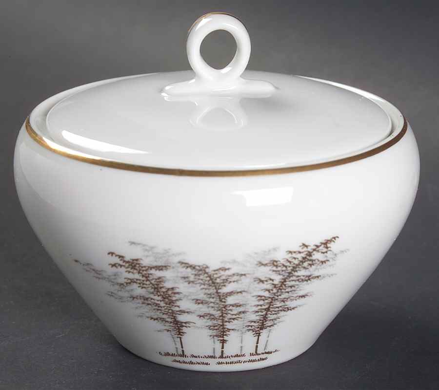 Gold Bamboo Sugar Bowl & Lid by Fukagawa-1