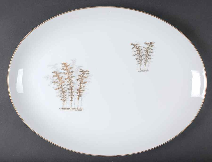 Gold Bamboo 16" Oval Serving Platter by Fukagawa-1