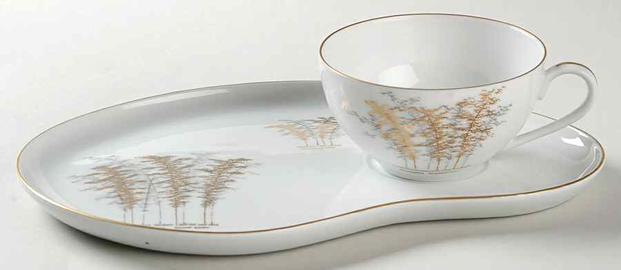 Gold Bamboo Snack Plate & Cup Set by Fukagawa-1