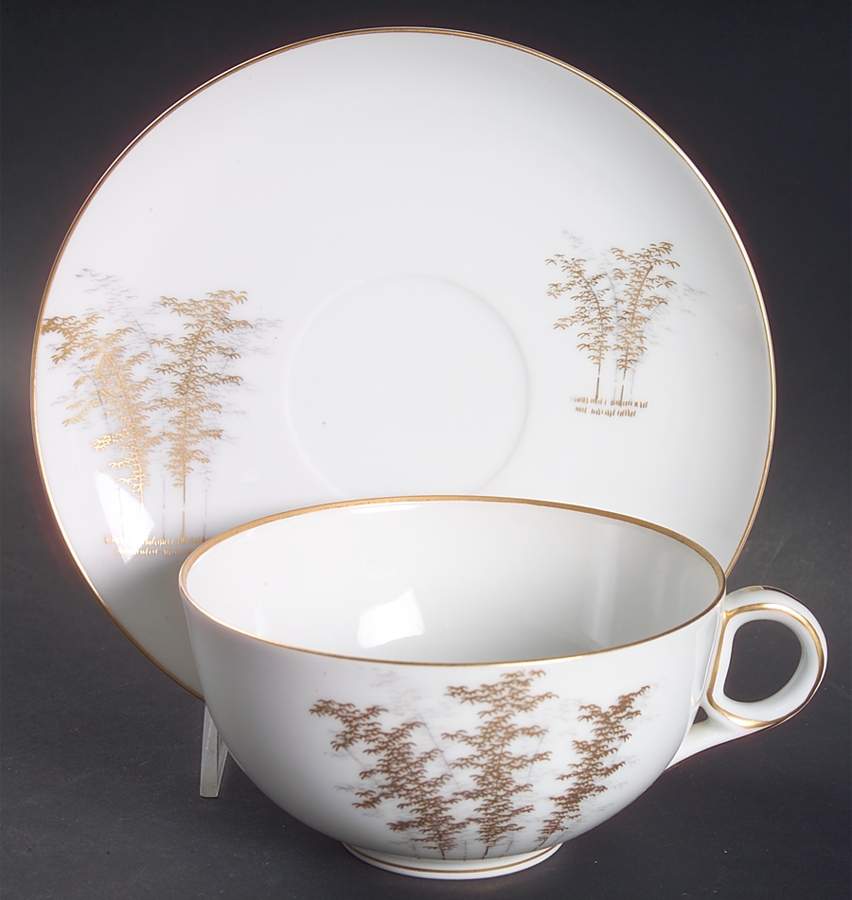 Gold Bamboo Oversized Cup & Saucer Set by Fukagawa-1