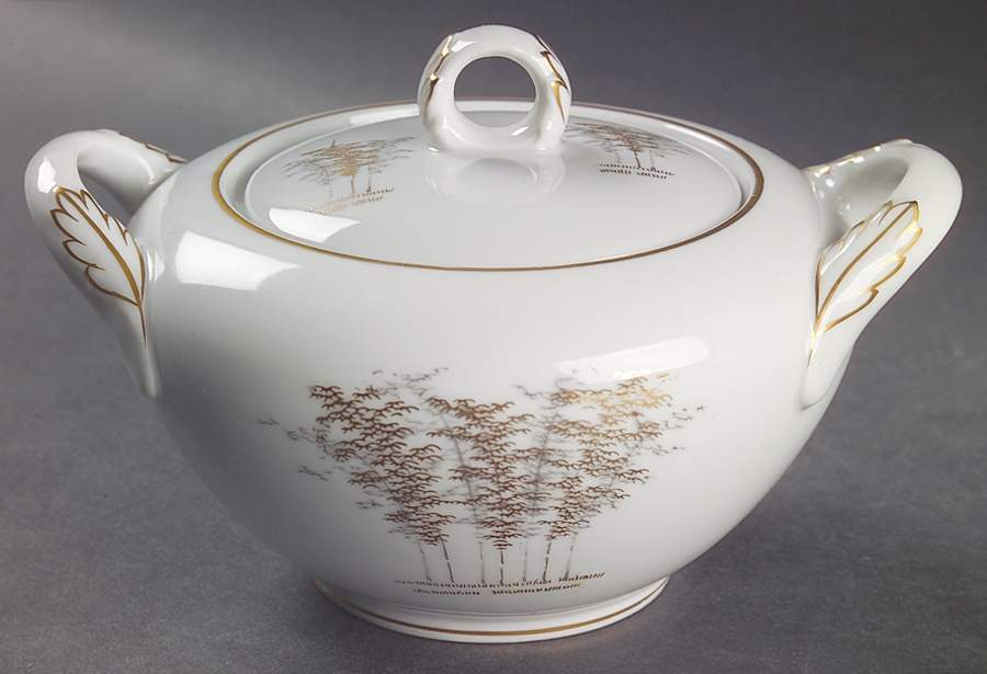 Gold Bamboo Sugar Bowl & Lid by Fukagawa-1