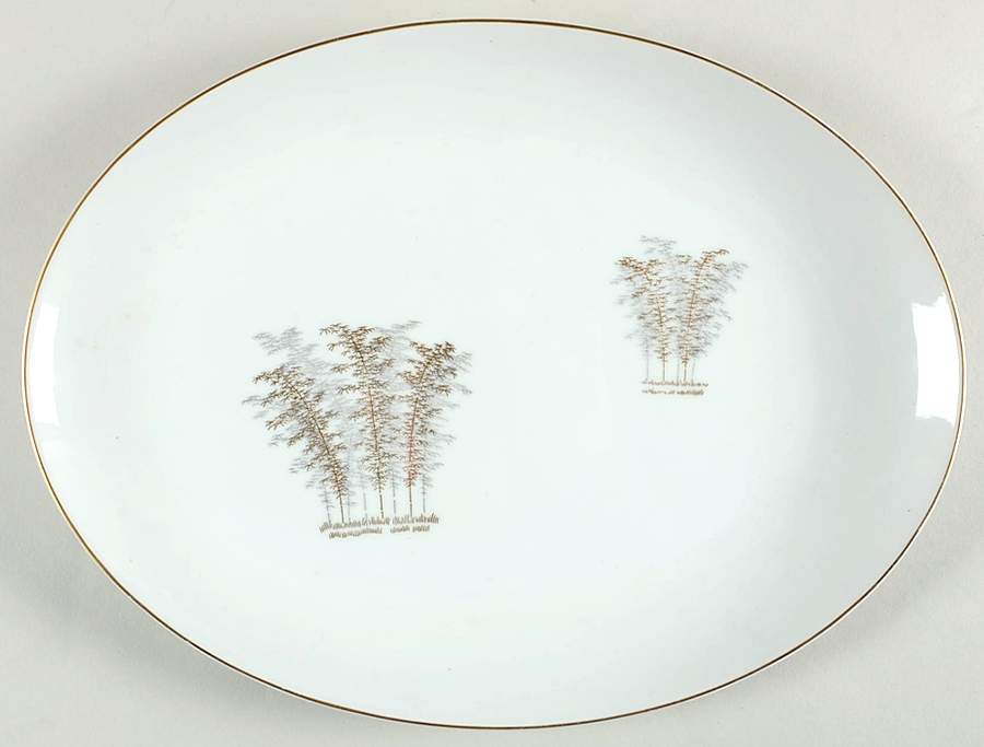 Gold Bamboo 12" Oval Serving Platter by Fukagawa-1