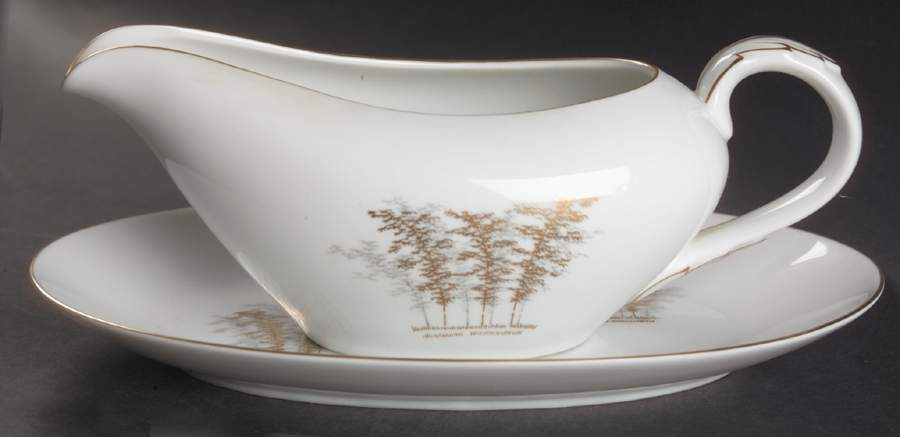Gold Bamboo Gravy Boat & Underplate/Relish by Fukagawa-1