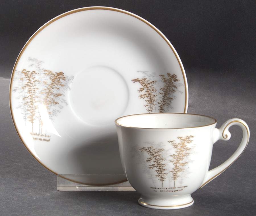 Gold Bamboo Footed Demitasse Cup & Saucer Set by Fukagawa-1