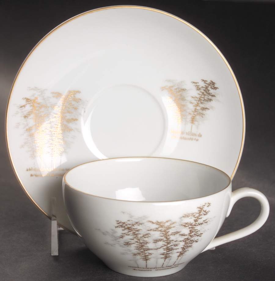 Gold Bamboo Flat Cup & Saucer Set by Fukagawa-1