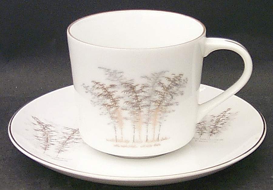 Gold Bamboo Flat Cup & Saucer Set by Fukagawa-1