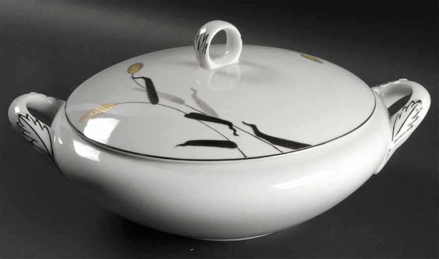 Gold Wave Round Covered Vegetable by Fukagawa-1