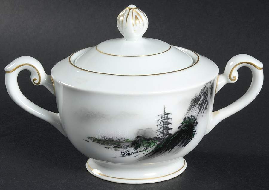 Landscape Sugar Bowl & Lid by Fukagawa-1