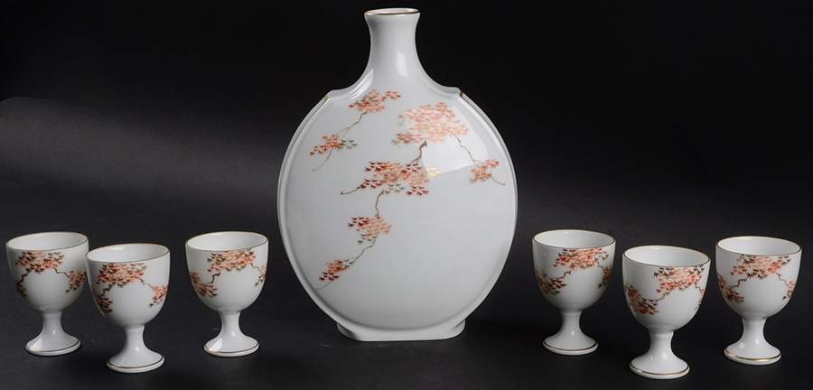 Maple (Coupe) (7 Piece) Sake Set (Bottle & 6 Cups) by Fukagawa-1