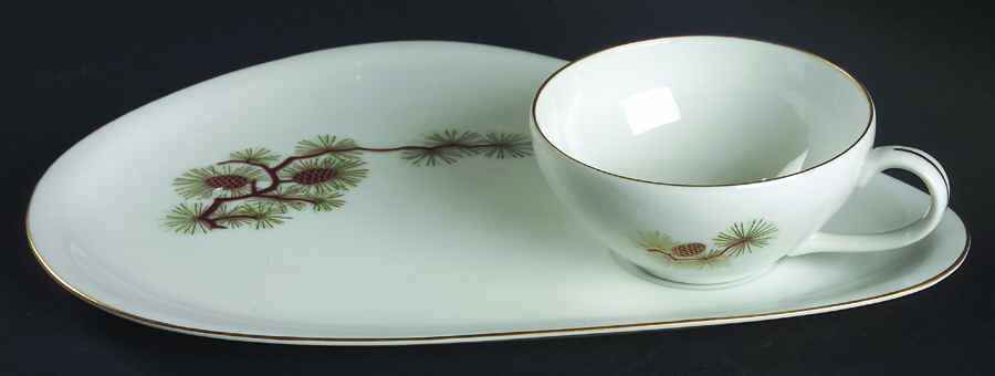Pine Cone (Coupe Shape) Snack Plate & Cup Set by Fukagawa-1