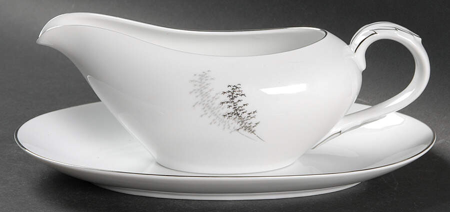 Silver Bamboo (3 Groups of Trees) Gravy Boat & Underplate/Relish by Fukagawa-1