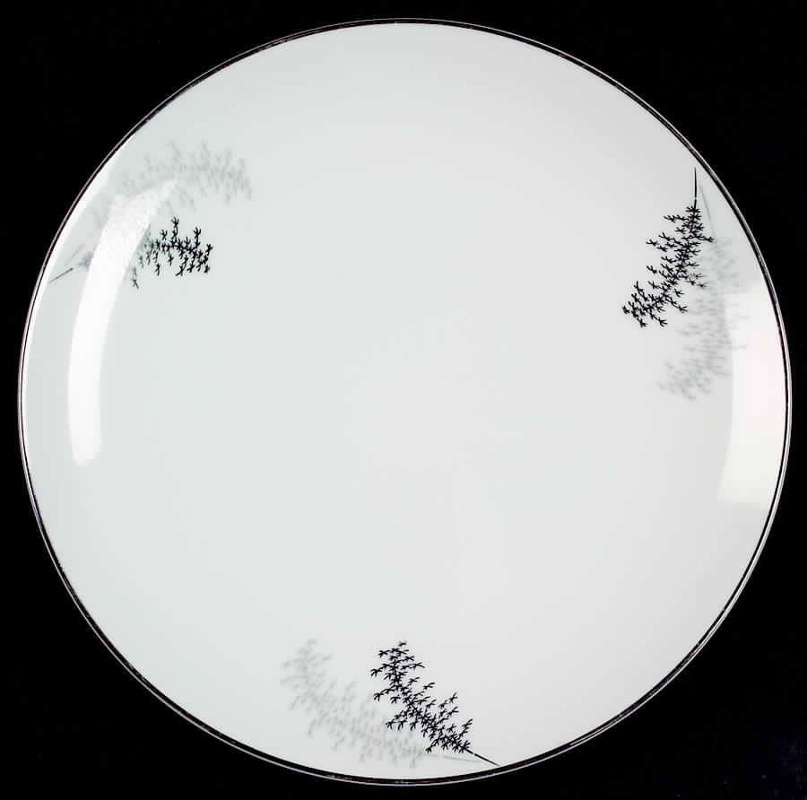 Silver Bamboo (3 Groups of Trees) Salad Plate by Fukagawa-1