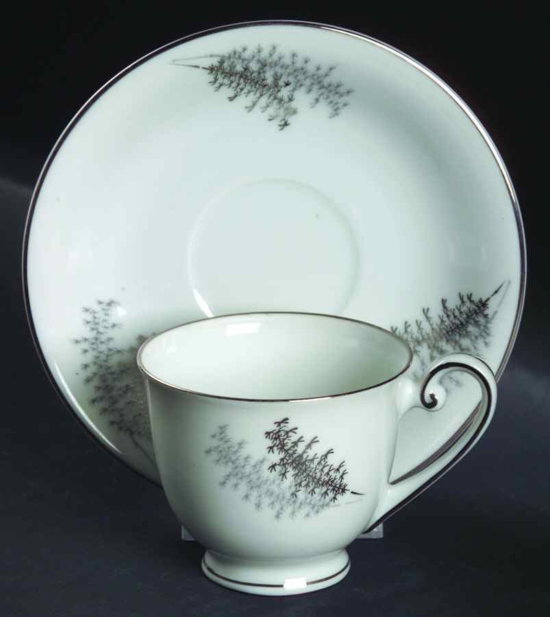Silver Bamboo (3 Groups of Trees) Footed Demitasse Cup & Saucer Set by Fukagawa-1