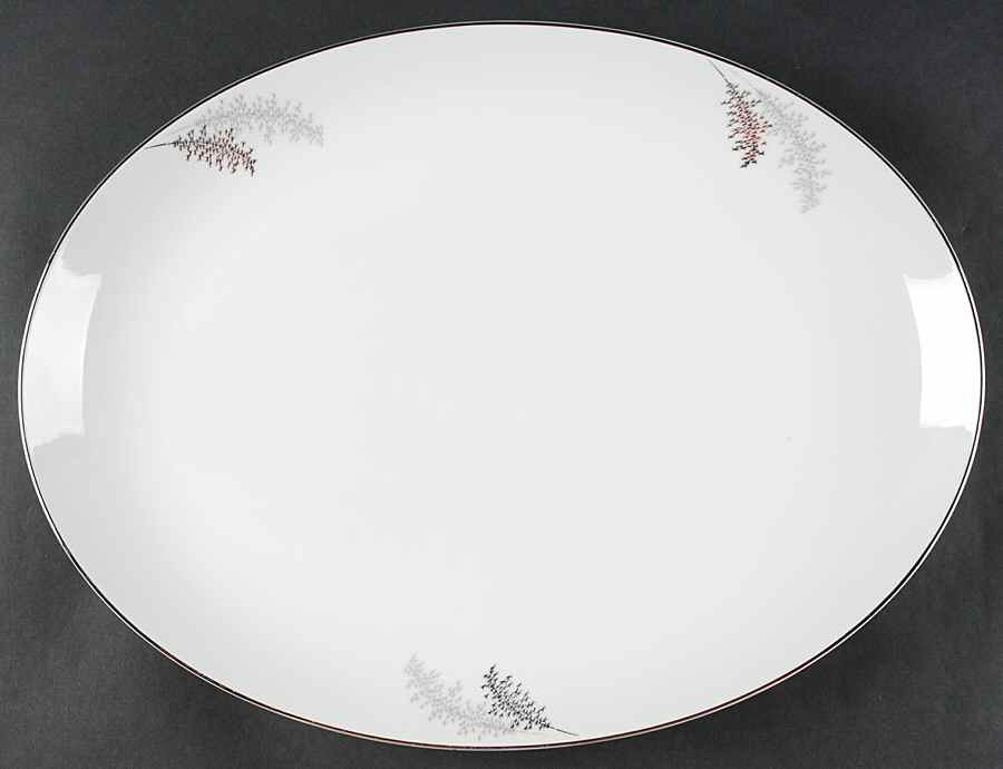 Silver Bamboo (3 Groups of Trees) 16" Oval Serving Platter by Fukagawa-1