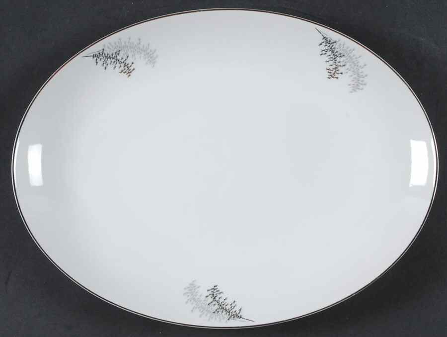 Silver Bamboo (3 Groups of Trees) 12" Oval Serving Platter by Fukagawa-1