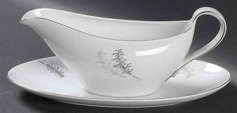 Silver Bamboo (3 Groups of Trees) Gravy Boat & Underplate/Relish by Fukagawa-1