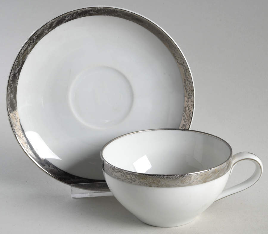 Silver Lichen Flat Cup & Saucer Set by Fukagawa-1