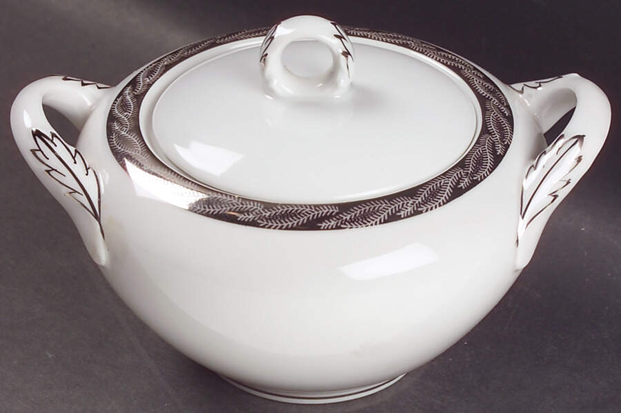 Silver Lichen Sugar Bowl & Lid by Fukagawa-1