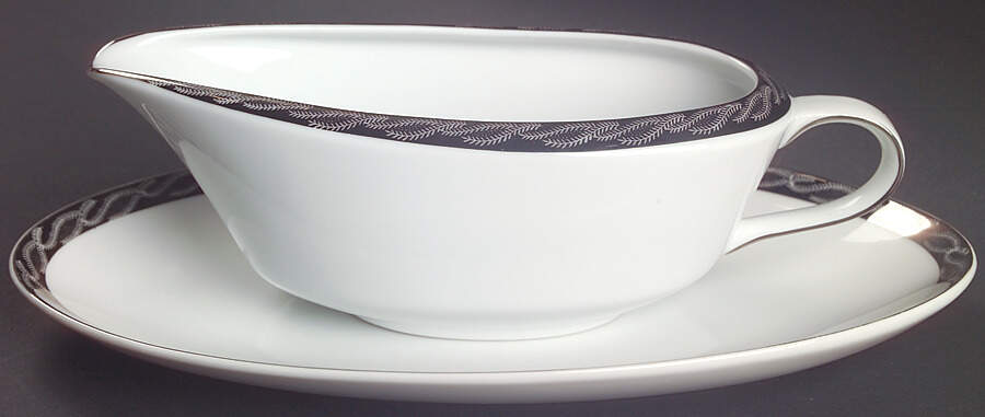 Silver Lichen Gravy Boat & Underplate/Relish by Fukagawa-1
