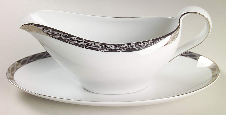 Silver Lichen Gravy Boat & Underplate/Relish by Fukagawa-1